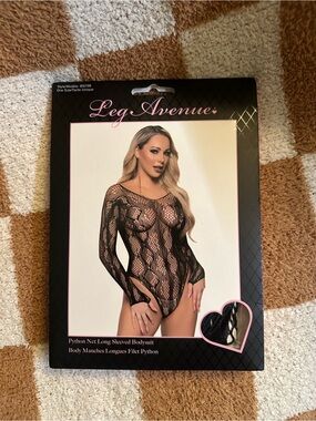 Leg Avenue Black Python Net Long-Sleeve Bodysuit
